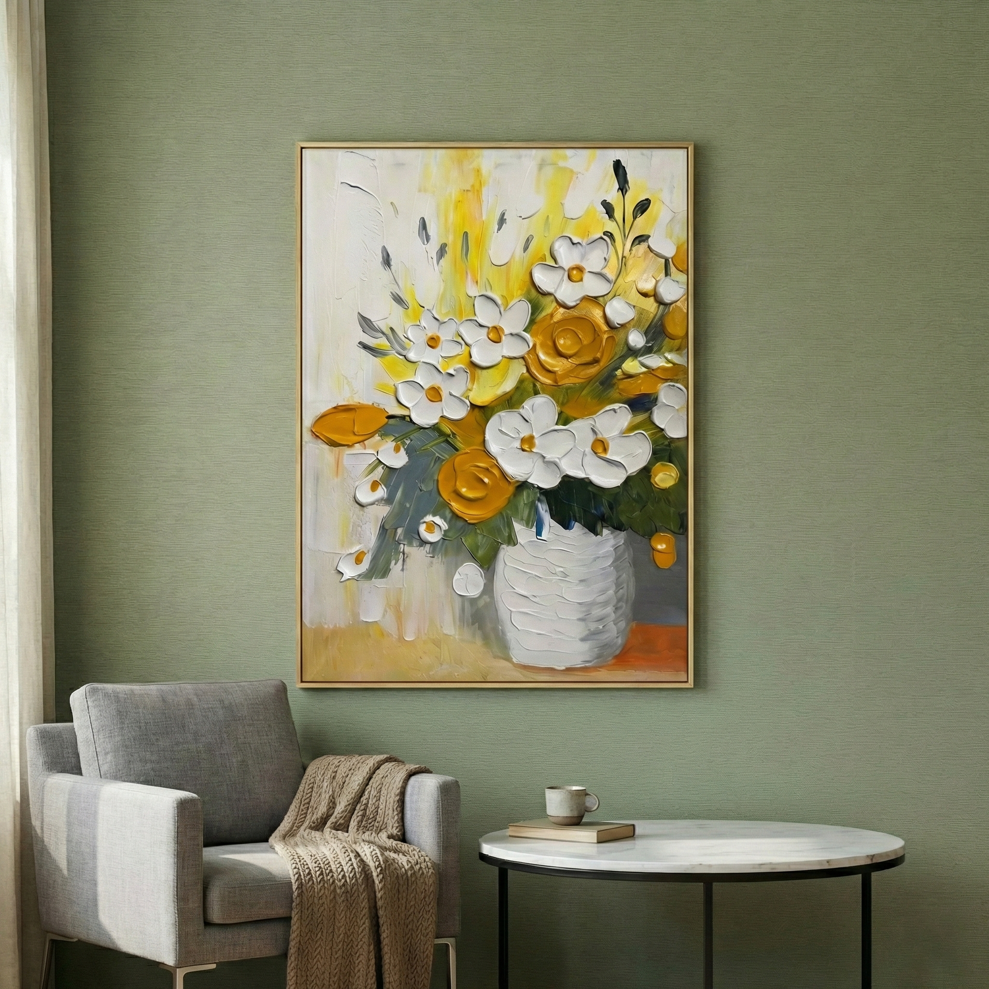 Solaris Impasto in a sage-green reading corner