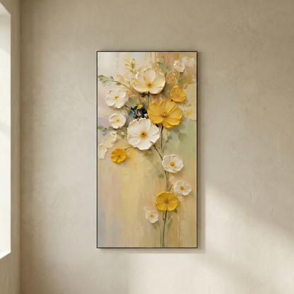 Cosmos Aeterna tall floral art in a soft neutral living space