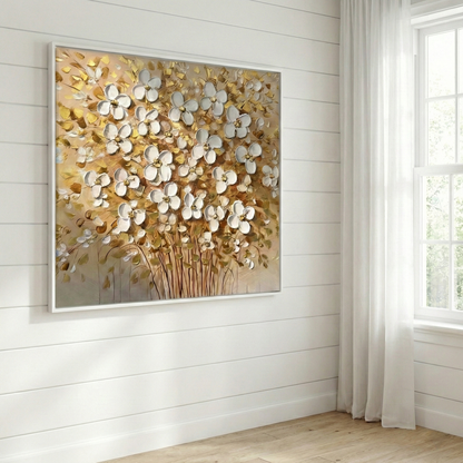 Aurum Botanica in a white frame beside a bright window