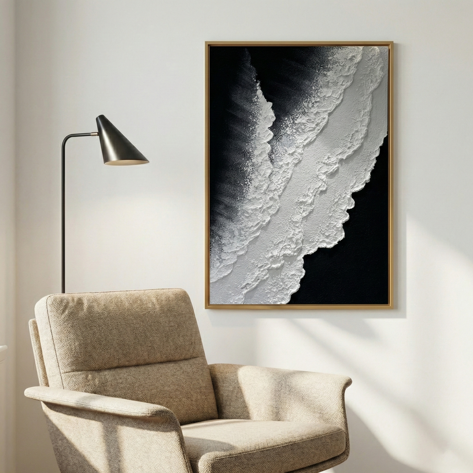 Angled view of Vestige of Silence layered diagonal relief
