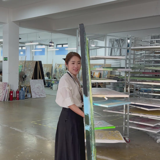 Workshop video showing the finished Light Through the Trees painting from the side and front