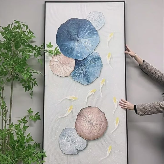 Lotus Drift raised lotus leaves, koi and handmade texture video