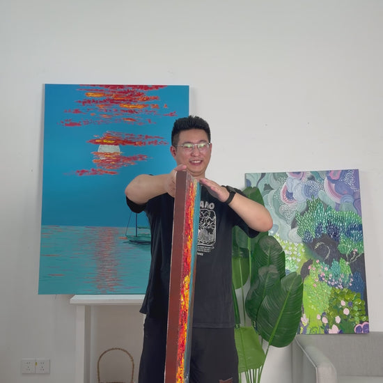 Workshop video showing the hand-painted autumn lake moving from a side profile to a complete frontal view