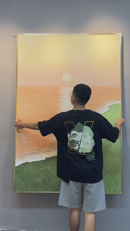 Full vertical seascape presentation, surface demonstration and close views of white reflection, foam and green paint