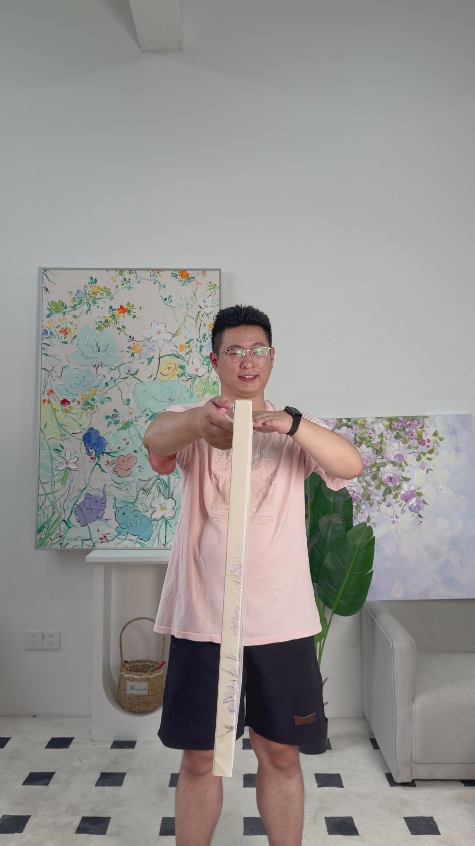 Workshop video of the square wildflower and butterfly painting moving from an angled view to a frontal view