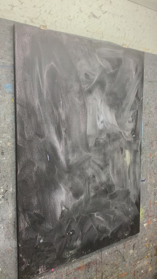 Painting a blue ground, shaping and dabbing the moon, then building snow ridges before the finished mountain artwork