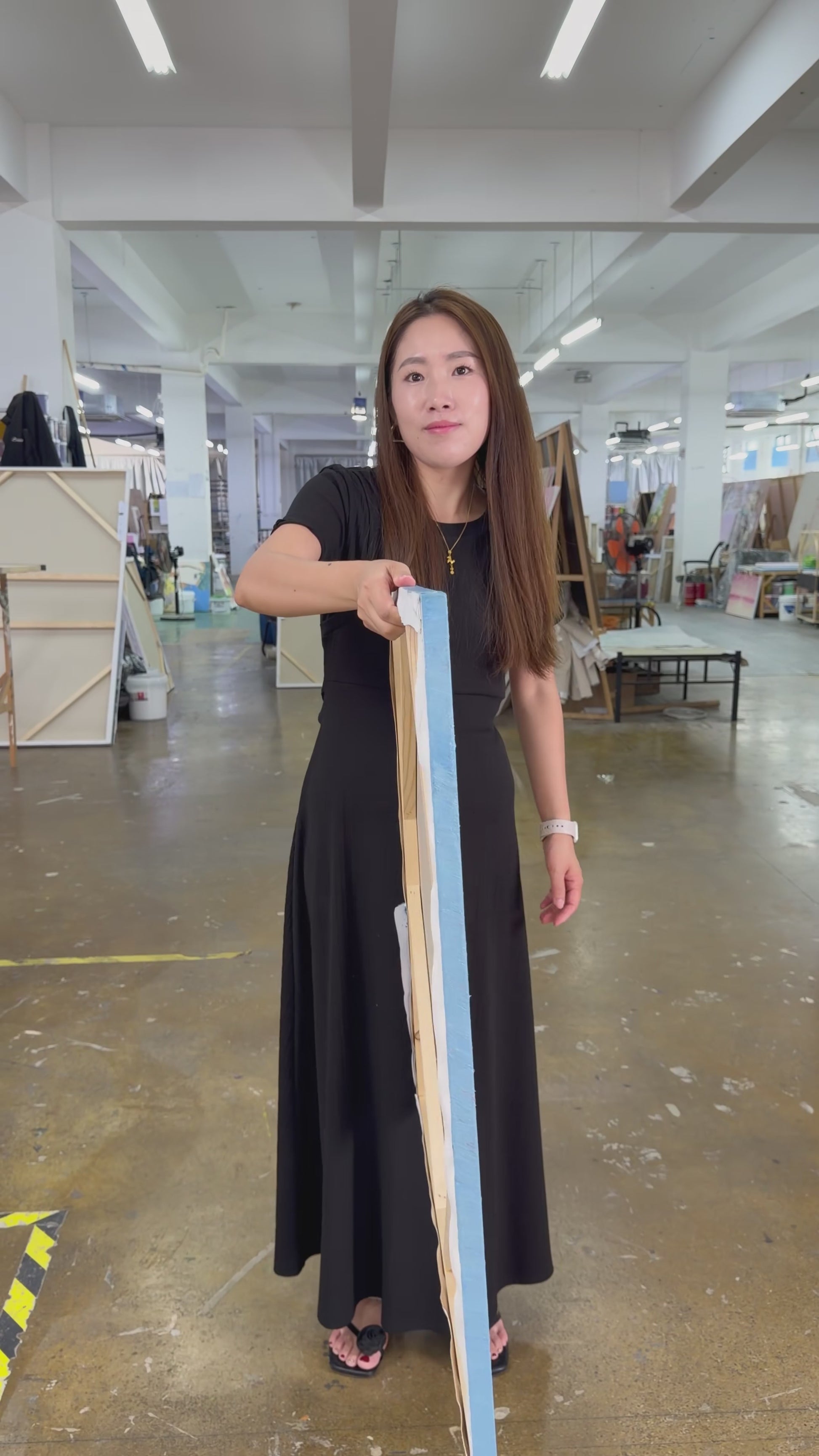 Workshop video showing the handmade square sunset painting from the side and front