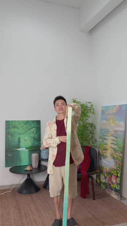 Workshop video showing the water-lily painting turning from a side view to a complete frontal view