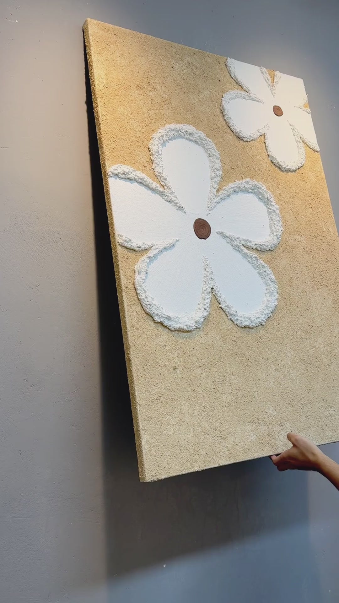 Making the beige ground and raised white petal edges, followed by close details and the finished floral painting