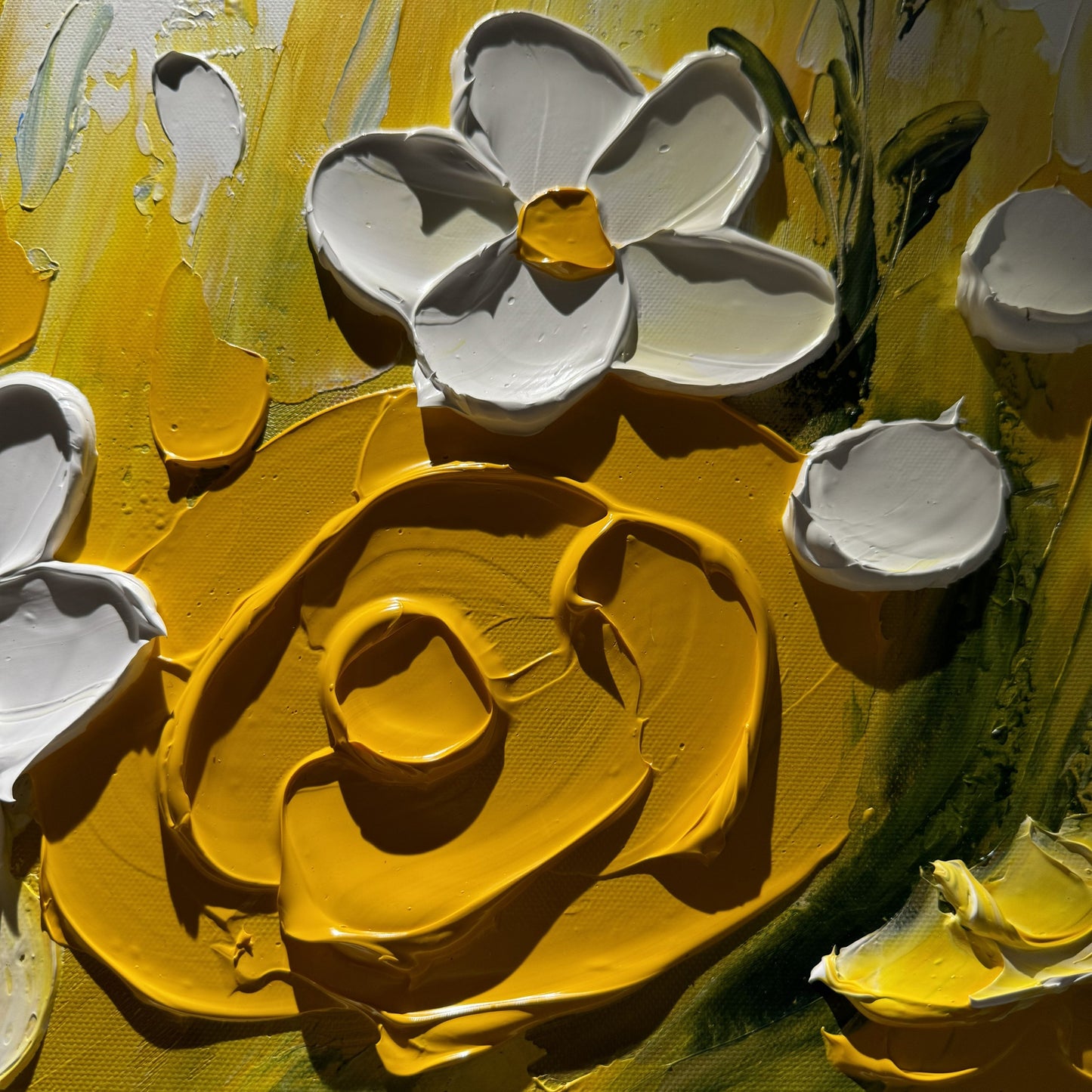 Close view of Solaris Impasto charcoal stems and white impasto flowers