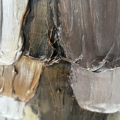 Close view of Tectonic Bloom taupe, cream and charcoal impasto