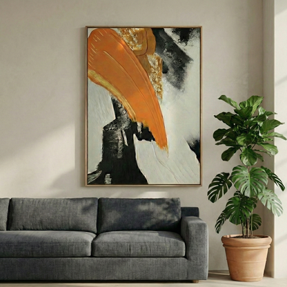 The Terra above a charcoal sofa in a stone-toned living room