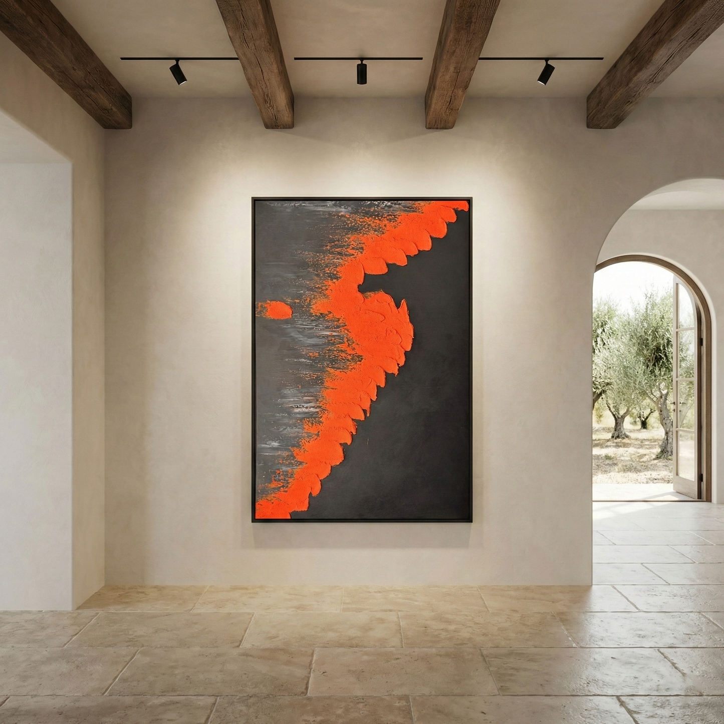 Vesperal Kinetic tall statement artwork in a warm foyer